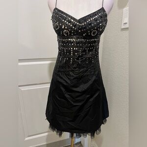 Mikael Aghal silk spaghetti strap v neck Black Sequin Dress women’s size 4